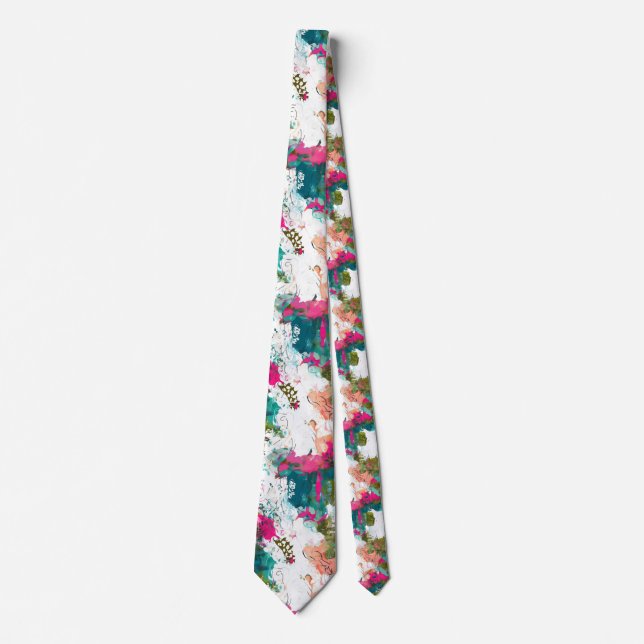 Cravate Art abstrait scintillant rose aqua vert (Devant)