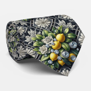 Cravate Art Déco Amalfi Citron Noir et Blanc Diamants
