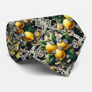 Cravate Art Déco Amalfi Lemon Noir et Blanc Diamants