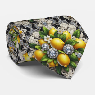Cravate Art Déco Amalfi Lemon Noir et Blanc Diamants