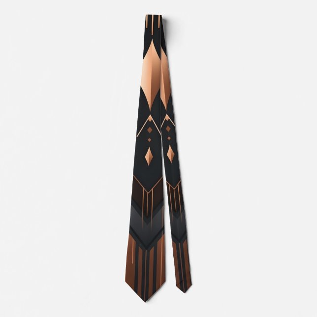 Cravate Art Deco Copper & Silver Geometric Design (Devant)
