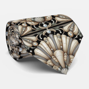 Cravate Art Déco Coquillage Faux Diamant Fausse Soie 
