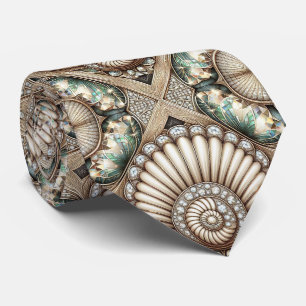 Cravate Art Déco Coquillage Faux Diamant Fausse Soie 