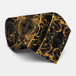 Cravate art déco fleurissent les tourbillons noirs et or