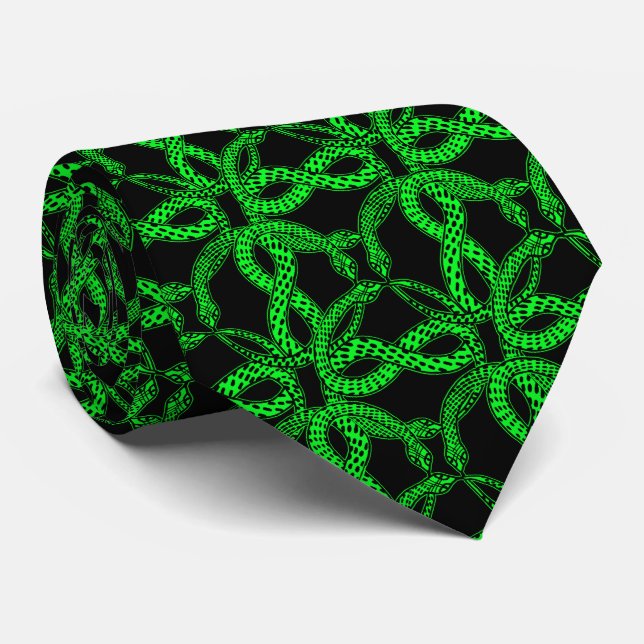 Cravate Art Deco Green Snake Pattern  (Roulé)