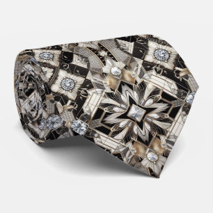 Cravate Art Déco Noir et Blanc Diamants