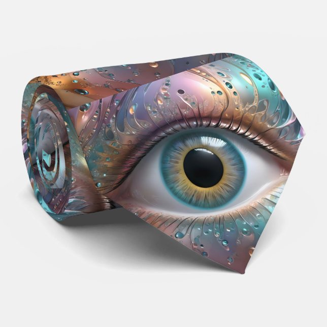 Cravate Art Fractal Blue Eyeball, (Roulé)