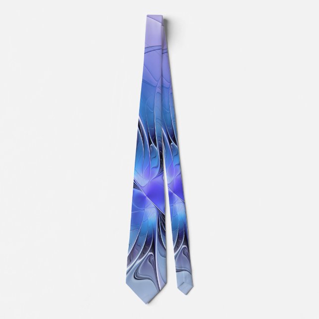 Cravate Art fractal moderne abstrait bleu lavande (Devant)