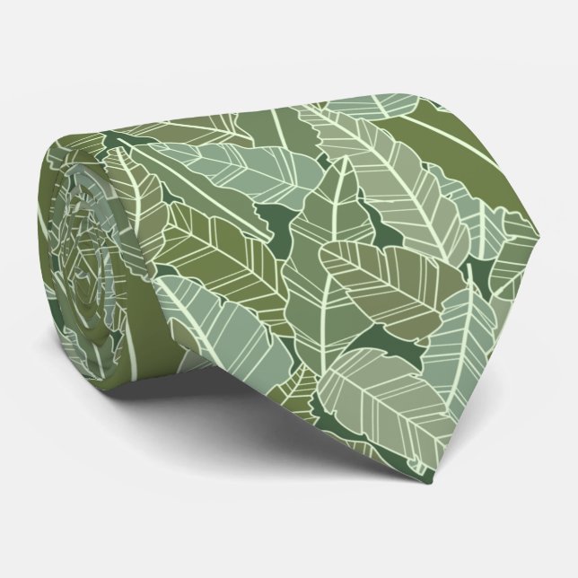 Cravate Art linwork feuille motif sage vert (Roulé)