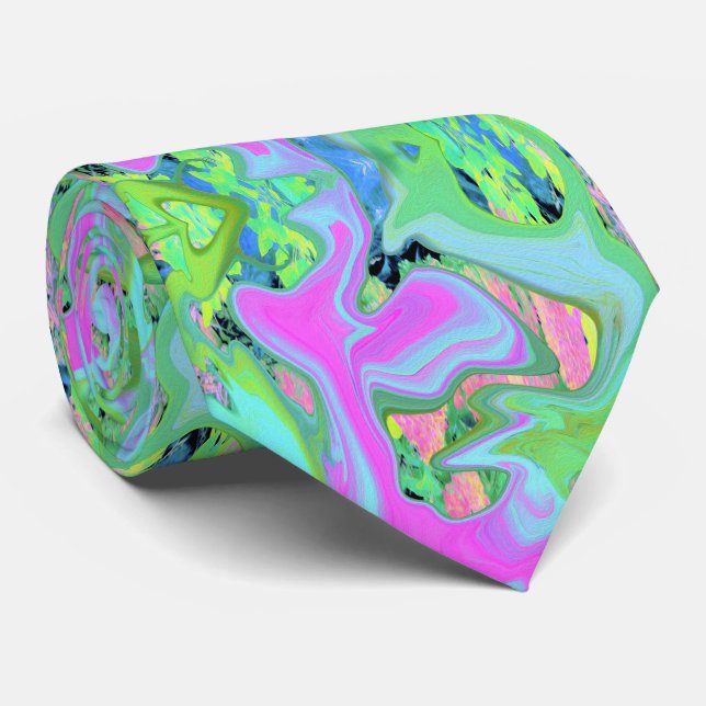 Cravate Art Liquide rose et bleu clair rétro sur Hydrangea (Roulé)