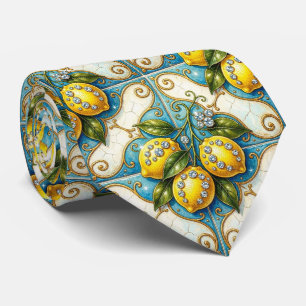 Cravate Art Nouveau Amalfi Citron Méditerranée Diamants