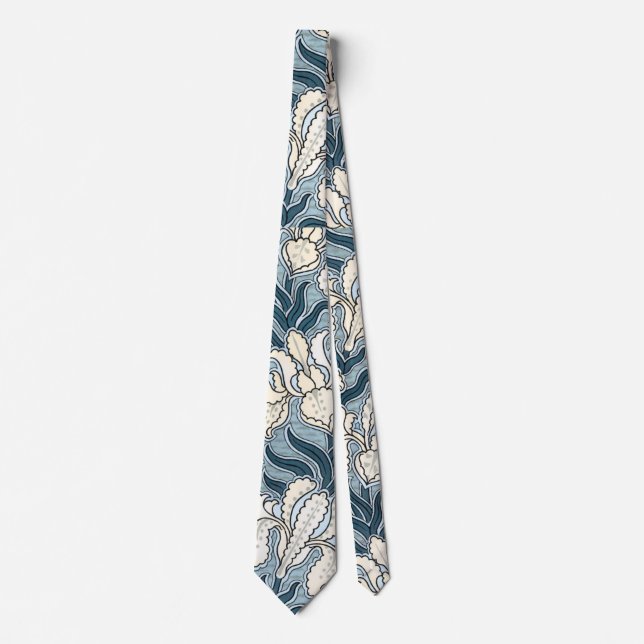 Cravate Art Nouveau vintage, Jardin Bleu Fleurs Iris (Devant)