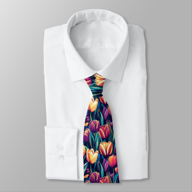 Cravate Artistic Christmas Gift For Him Tulip Floral (Attaché)