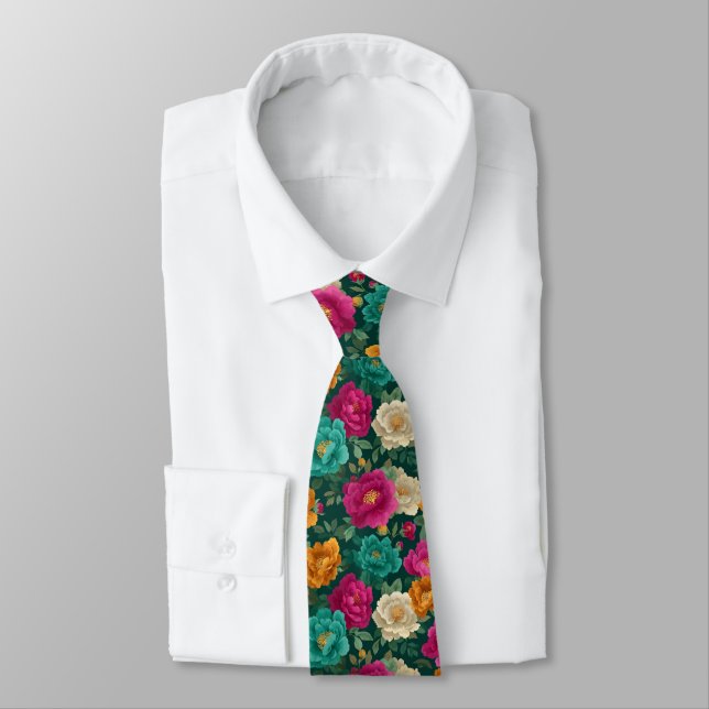 Cravate Artistic Gifts For Dad Peonies Flower (Attaché)