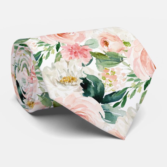 Cravate ArtsApp H2 Blush rose Roses Mariage (Roulé)
