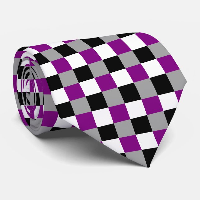 Cravate Asexuality couleurs à damiers motif (Roulé)