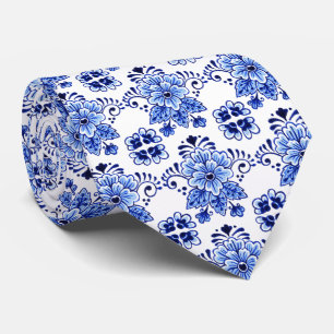Cravate Assez Classique Motif Artistique Floral Bleu de De