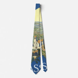 Cravate Assisi Italie Art de voyage vintage Basilique Fran