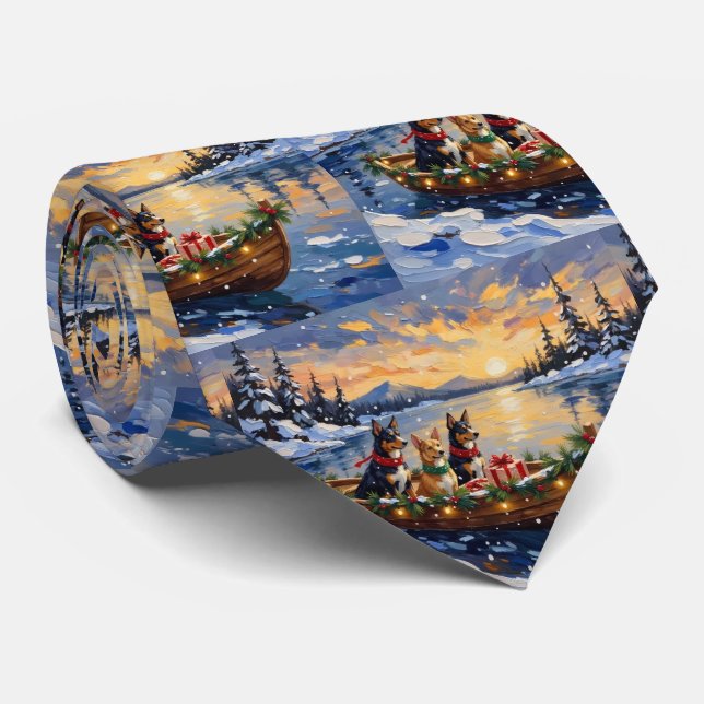 Cravate Australian Kelpie Christmas Boat Holiday (Roulé)