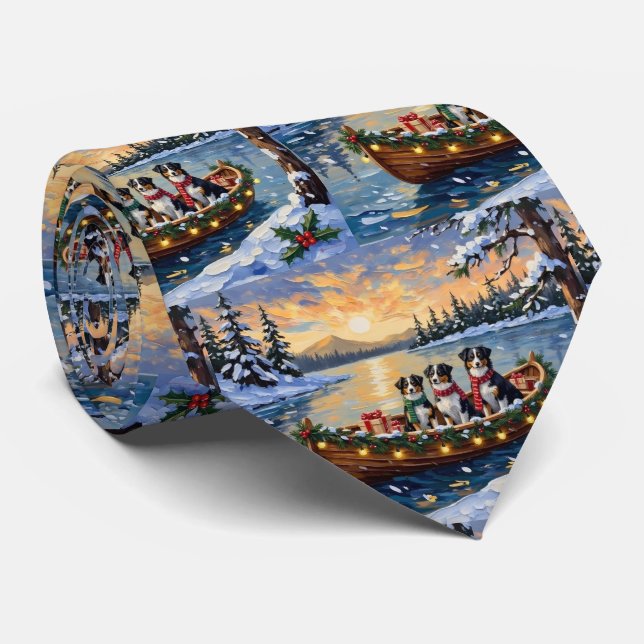 Cravate Australian Shepherd Christmas Boat Holiday (Roulé)
