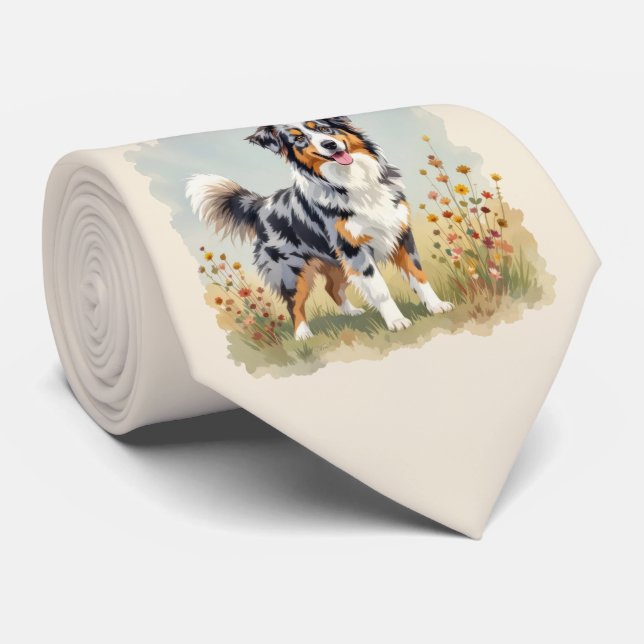 Cravate Australian Shepherd Dog Merle Long Tail (Roulé)