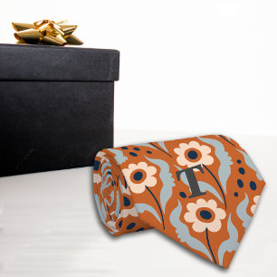 Cravate Automne Burnt Orange Oeufs Fleurs Monogramme