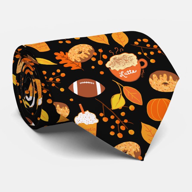 Cravate Automne Feuilles Football et Citrouille Motif épic (Roulé)
