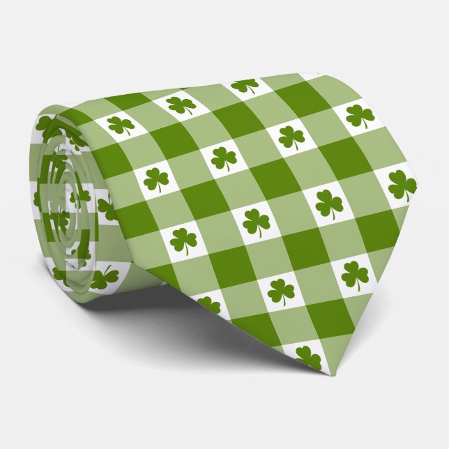 Cravate Avocado Green Plaid Shamrock Clover Retro Neck Tie (Roulé)