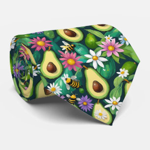 Cravate Avocados joués avec les abeilles et les fleurs