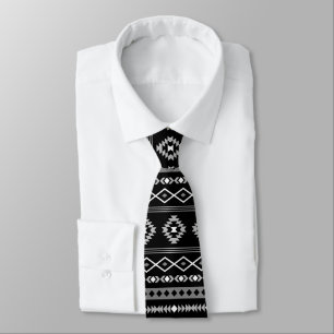 Cravate Aztec blanc gris noir Motifs mélangés Motif