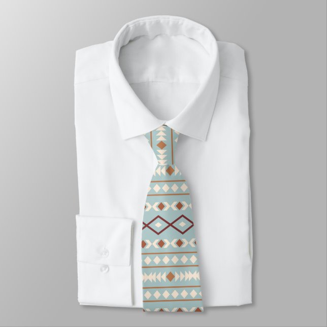Cravate Aztec Formes Motif Rusts Crème Turquoise-Bleu (Attaché)