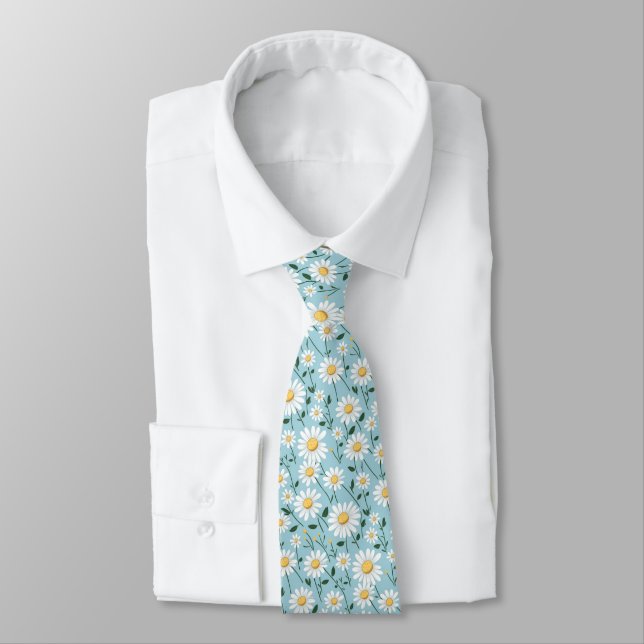 Cravate Baby Blue Daisy Floral Groomsmen (Attaché)