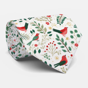 Cravate Baies d'holly rouges festives de Noël Oiseaux