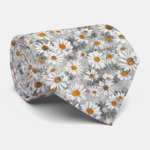 Cravate Baisson blanc sur motif floral gris argenté