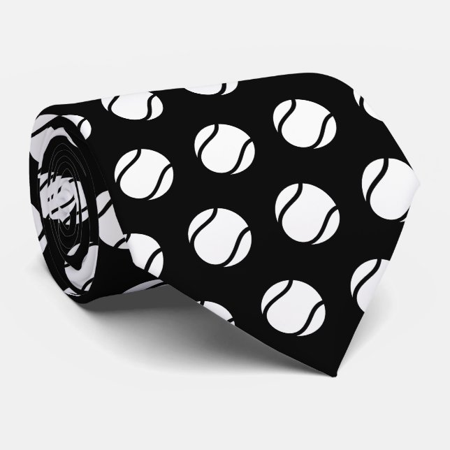 Cravate Bal de Tennis noir et blanc Motif style athlétisme (Roulé)
