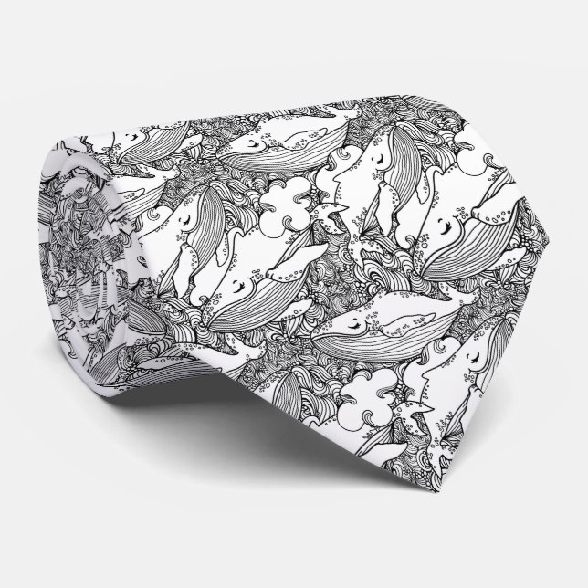 Cravate Baleine à bosse noire et blanche (Roulé)