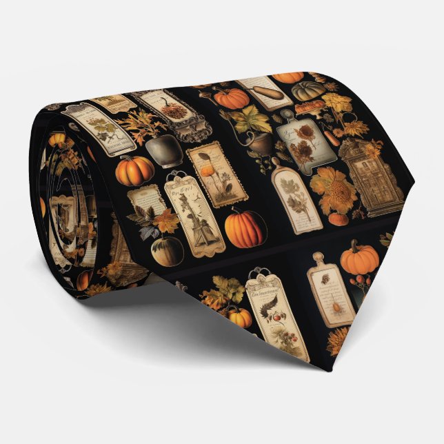 Cravate Balises vintages Citrouilles Halloween (Roulé)