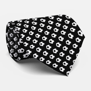 Cravate Balles de football noir et blanc sur fond noir