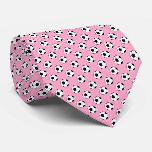 Cravate Balles de football noir et blanc sur fond rose Œil