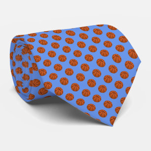 Cravate Ballons de basketball marron sur fond bleu barbeau