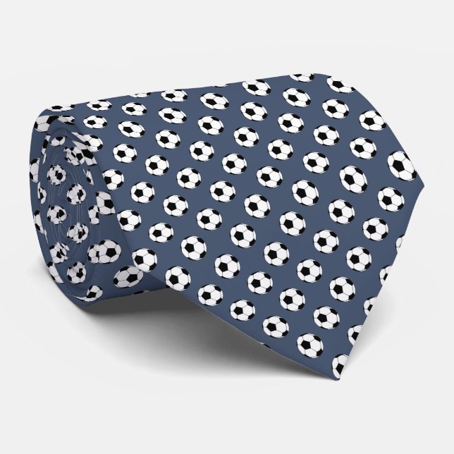 Cravate Ballons de soccer noir blanc Fútbol sur Jeans bleu (Roulé)