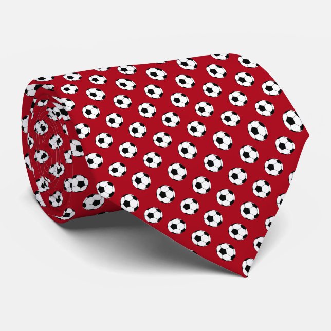 Cravate Ballons Fútbol de football blanc noir sur rouge fo (Roulé)