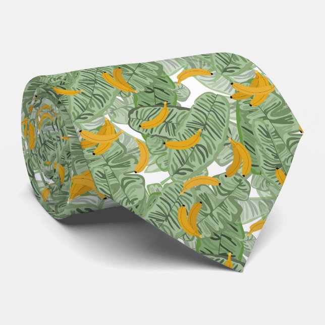 Cravate Banane tropicale moderne Motif vert (Roulé)