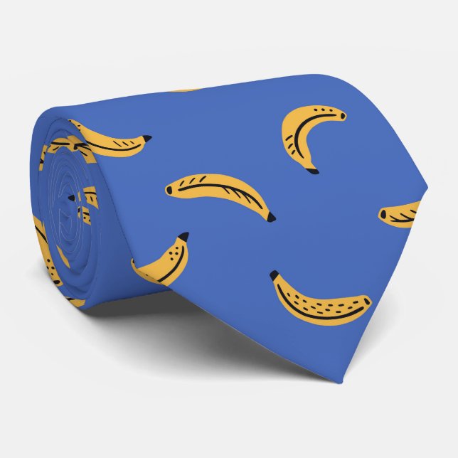 Cravate Bananes graphiques sur arrière - plan bleu vif (Roulé)