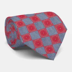 Cravate Bandana rouge et blocs denim