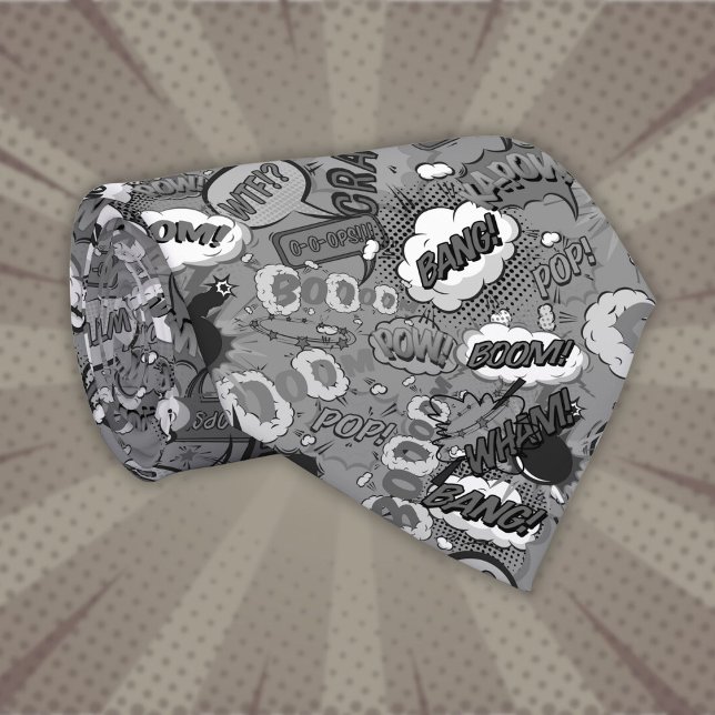 Cravate Bande dessinée noir et blanc Pop Art Superhero (Black and White Comic Book Pop Art Superhero Neck Tie)