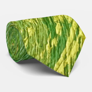 Cravate Bandes diagonales Abstraites vert et jaune