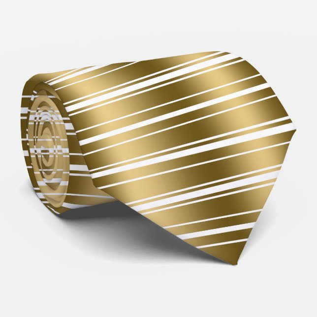 Cravate Bandes D'Or Et De Blanc Brillant (Roulé)