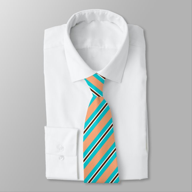 Cravate Bandes estivales - aqua, corail et brun (Attaché)