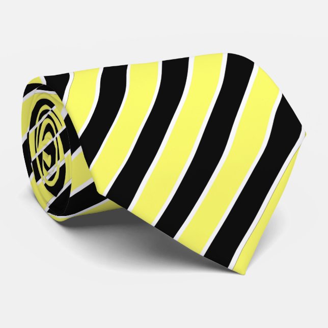Cravate Bandes noires, jaunes et blanches (Roulé)